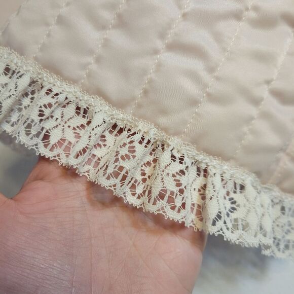 Barbizon Vintage Satin Serene Nylon Pink Quilted Jacket with Cream Lace Trim - Picture 10 of 12